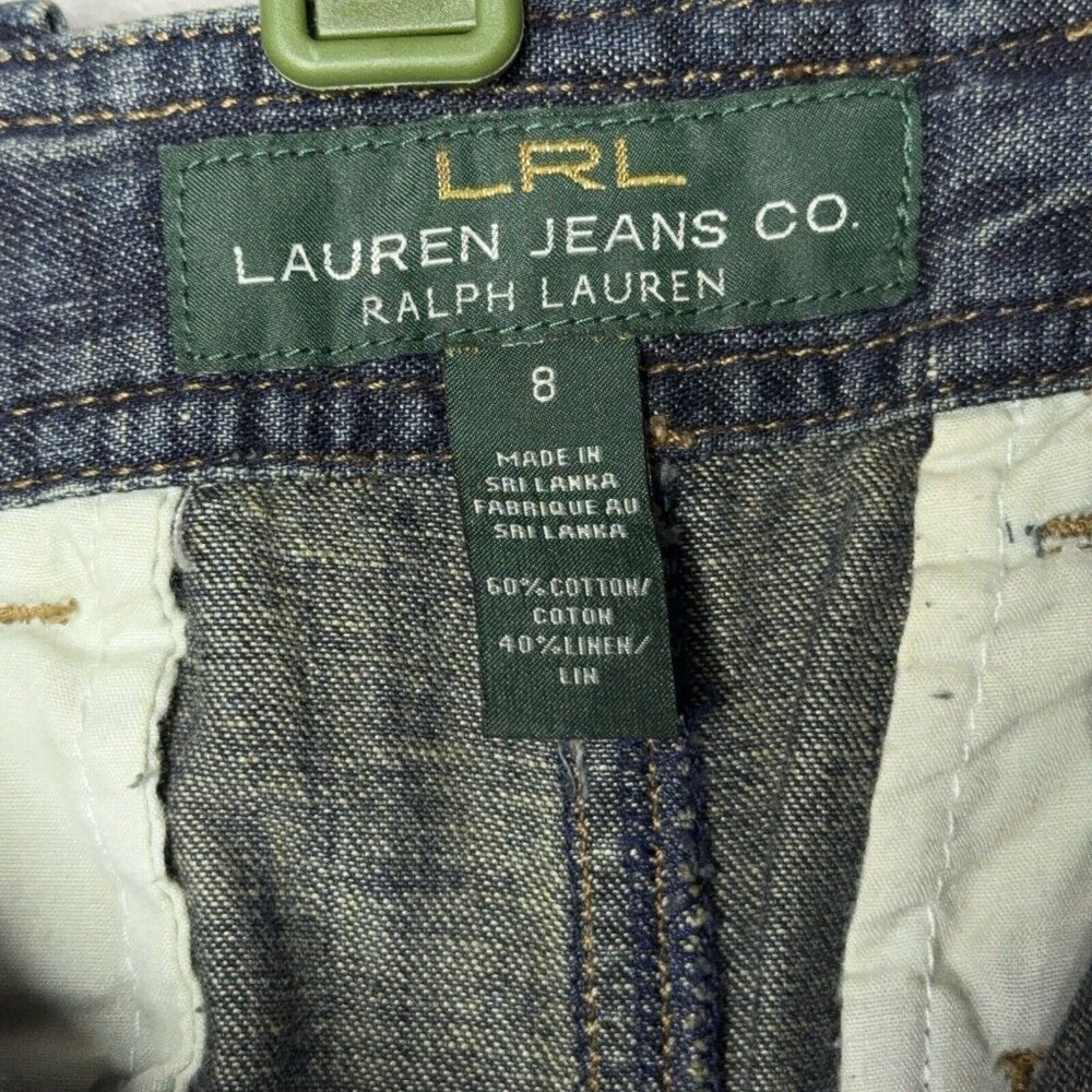 Lauren Jeans Co Denim Dark Wash Skirt Cotton Linen Sz 8 Pockets Adjustable Sand - Picture 12 of 16